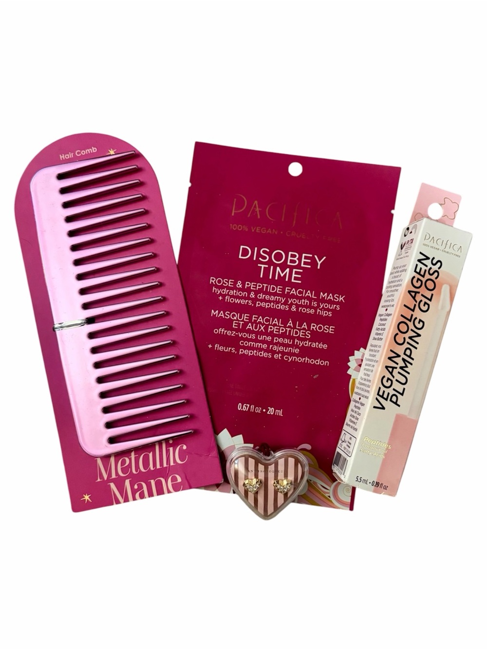 Pacifica Vegan Collagen Plumping Gloss & Rose Peptide Mask Set + Comb Earrings!